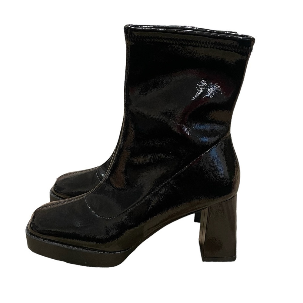NEW! Sexrosly Black Patent Leather Chunky Heel Boots